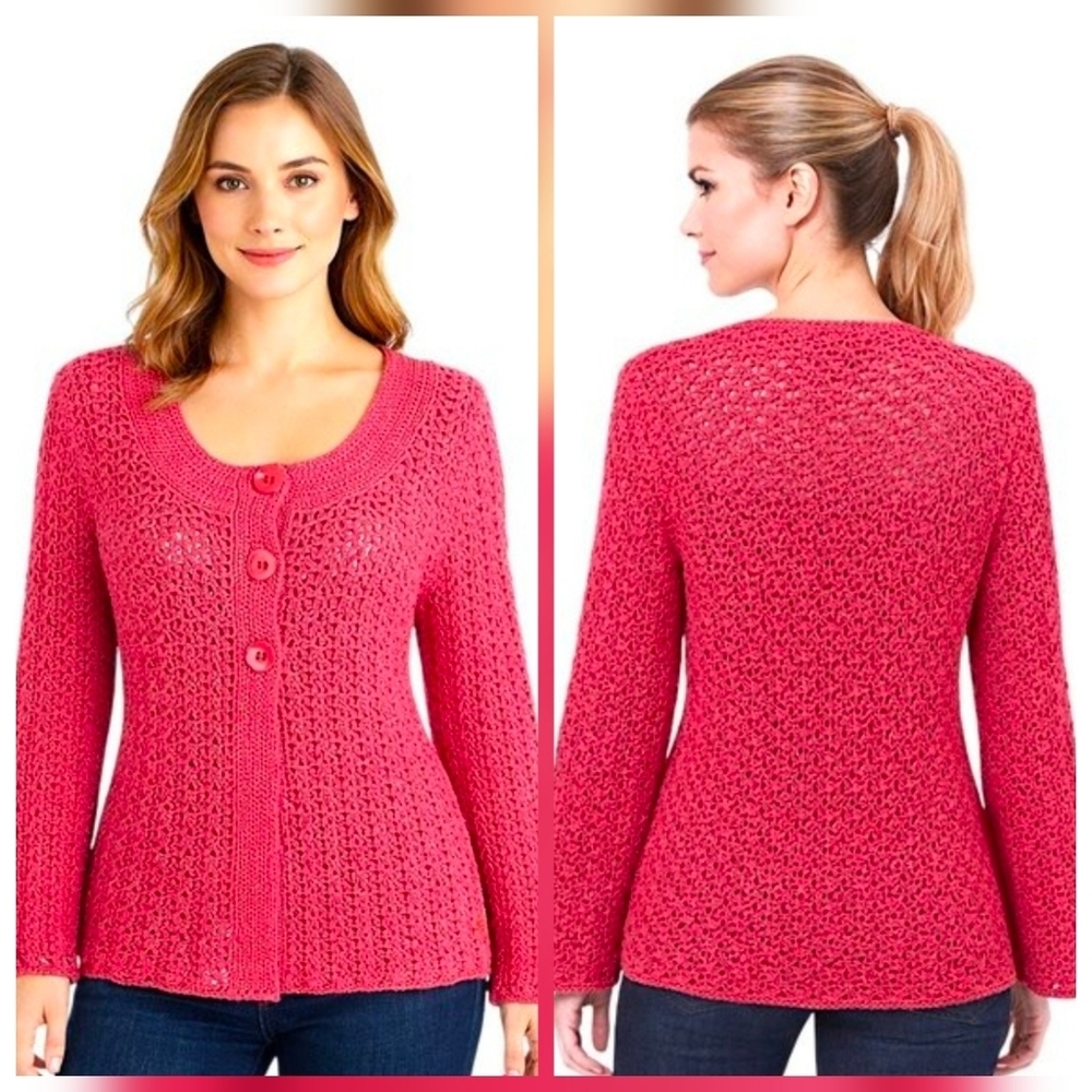 ❤️ Y2K TALBOTS HAND KNIT COTTON CARDIGAN SWEATER, MEDIUM